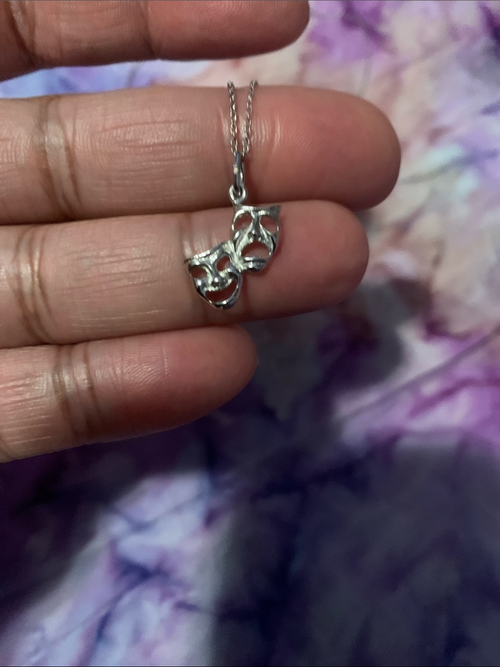 Vintage Sterling Silver Mask Pendant Necklace unisex